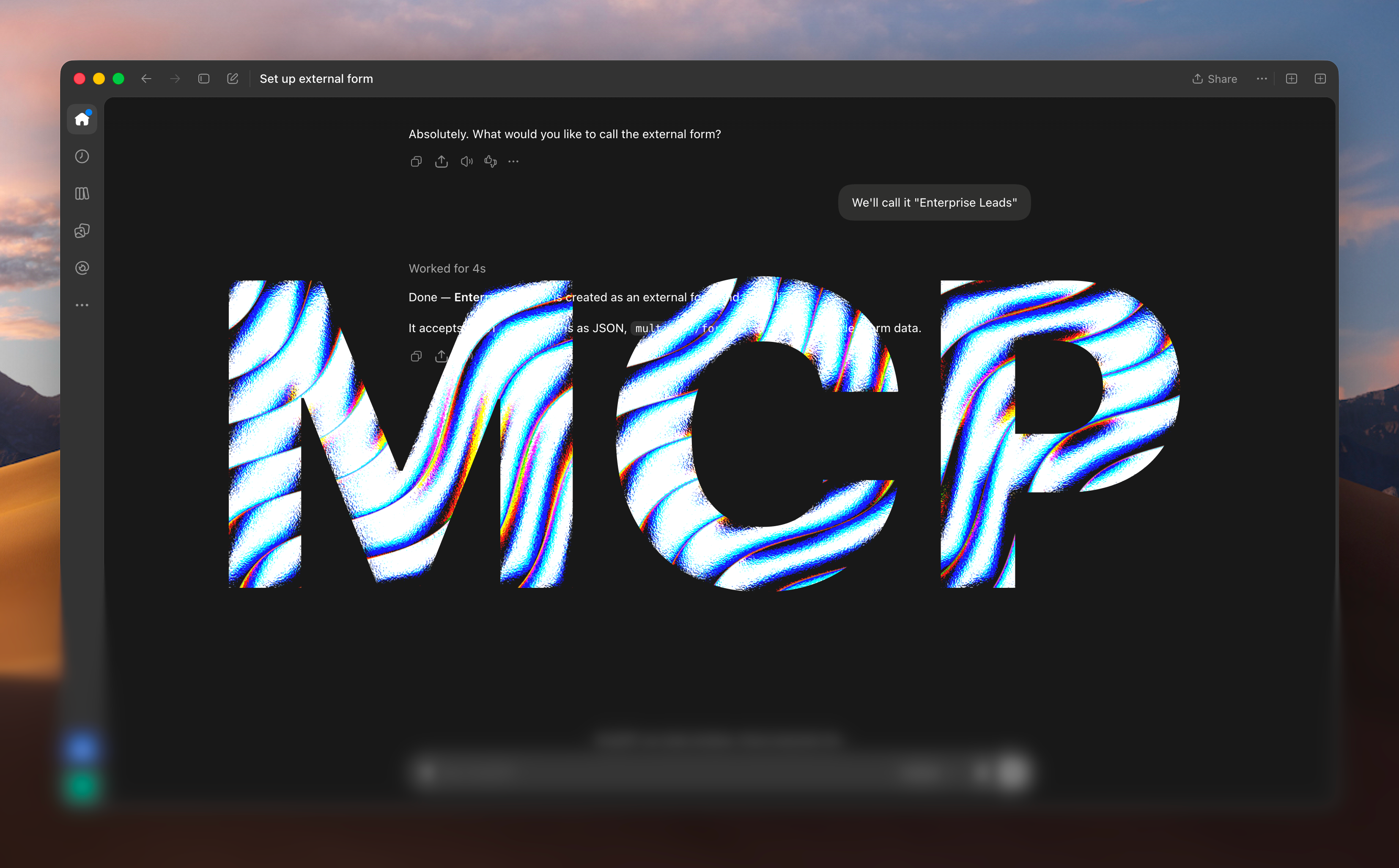 MCP artwork showing YetiForm being used through an AI assistant